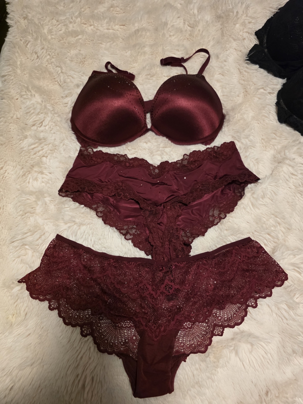La SENZA Burgundy Satin & Lace Bra and Panty Set ( Hello Sugar Bra )
